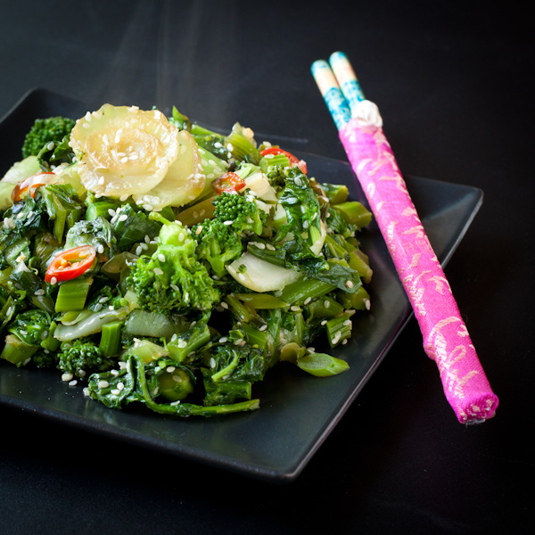 Bitter Greens Stir-Fry with Spicy Peanut Sauce