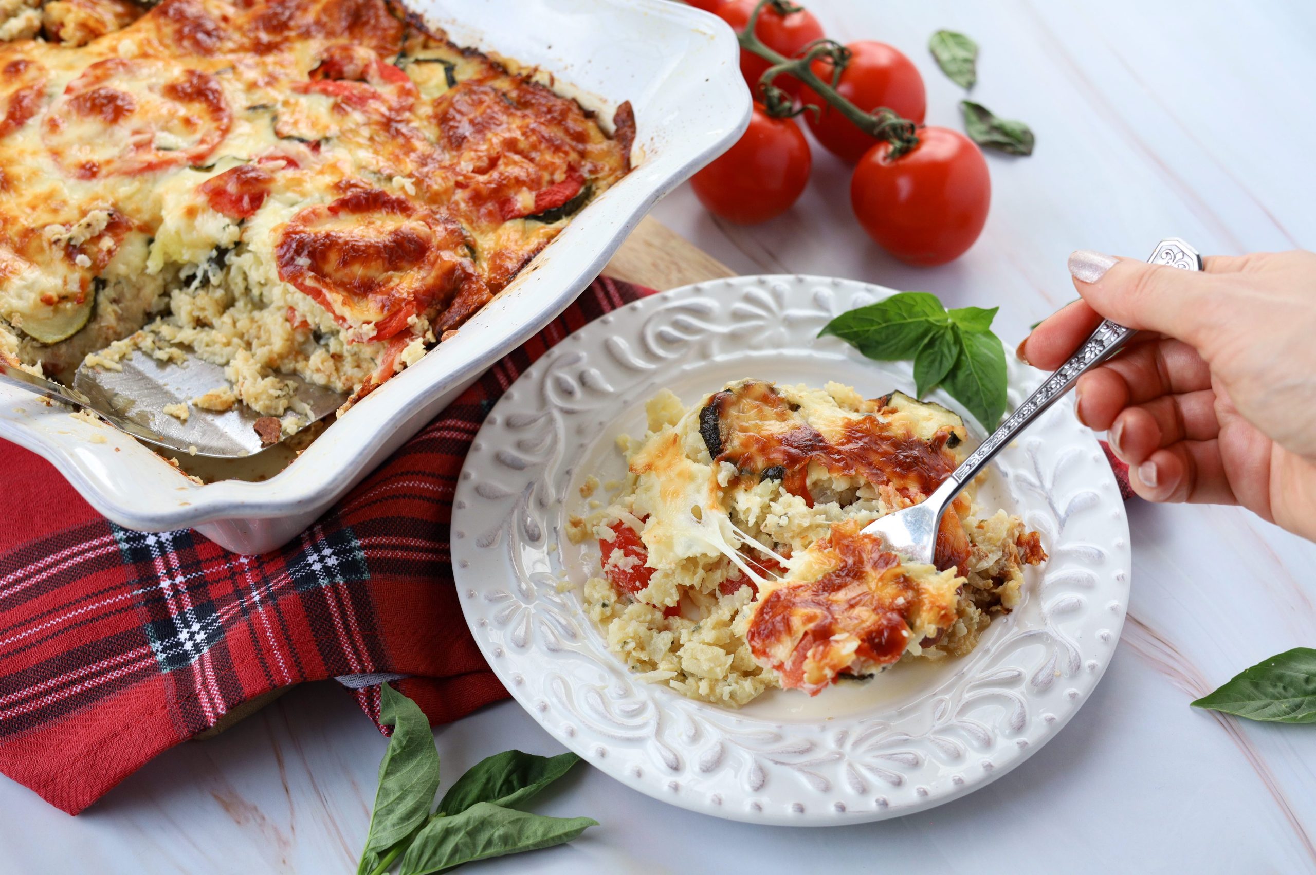 Cauliflower Rice and Zucchini Macaroni Bake with Hidden Veggies
