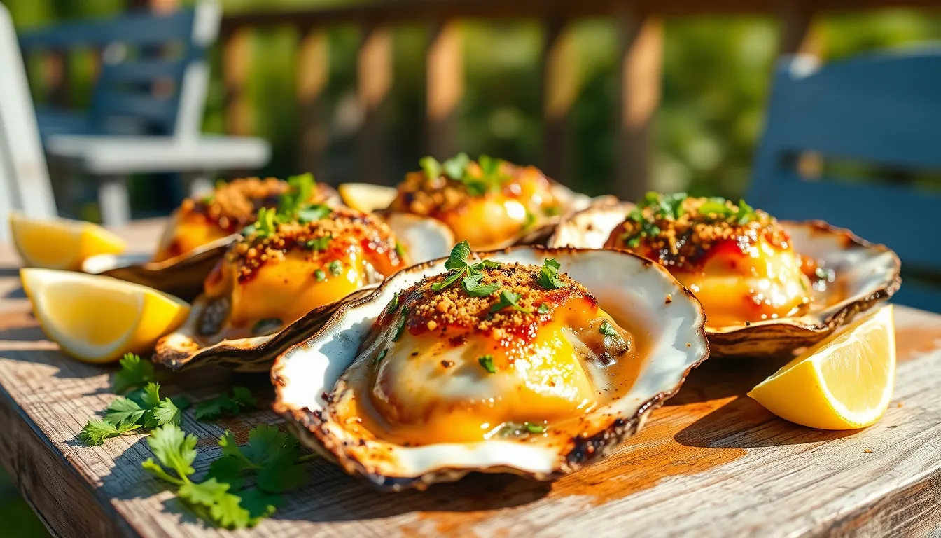 Char-Grilled Oysters with Smoked Tomato Salsa and Herb Oil