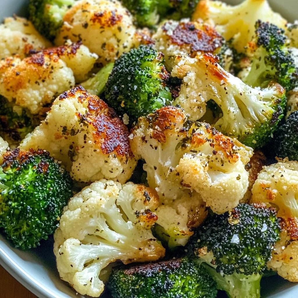 Roasted Broccoli and Cauliflower with Garlic and Parmesan