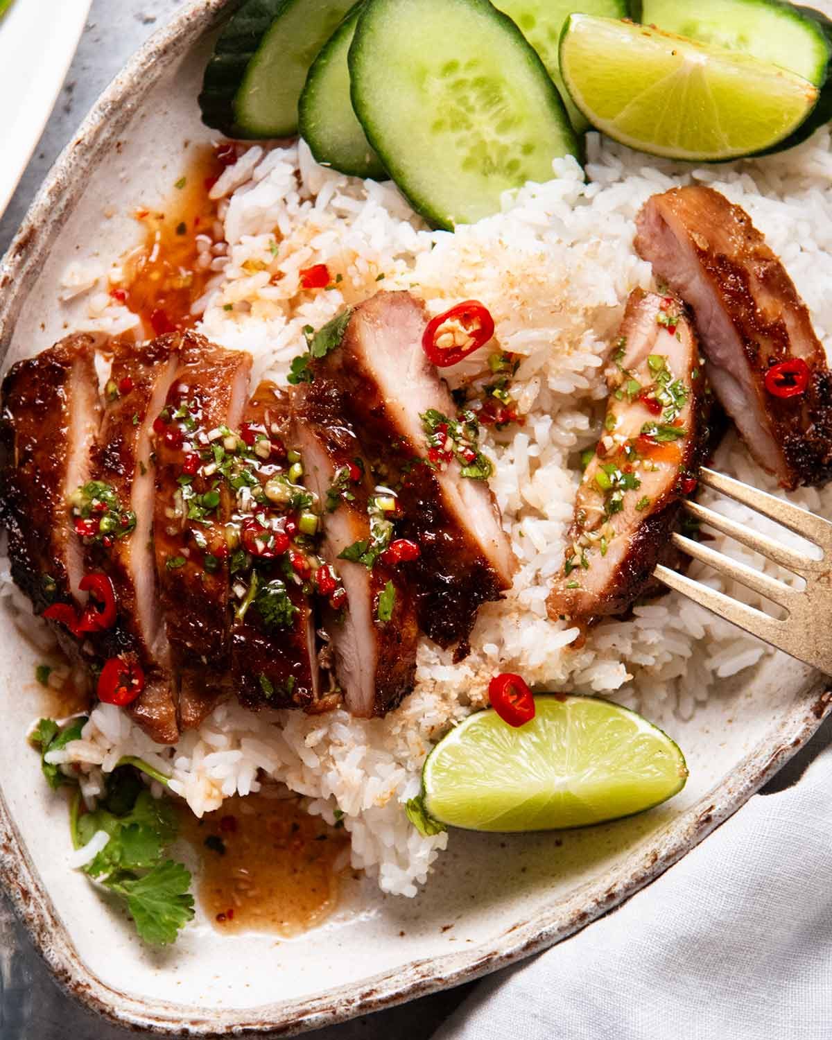 Turmeric-Infused Gai Yang with Lime-Garlic Dipping Sauce