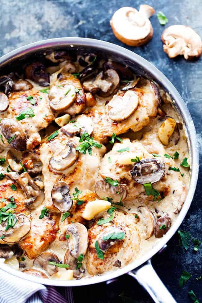 Pan-Seared Chicken with Garlic Mushrooms and Cream