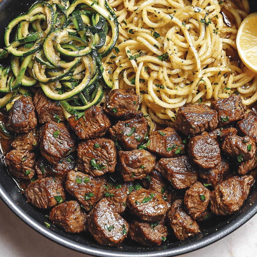 Pan-Seared Steak Bites with Zucchini Noodles and Garlic Butter