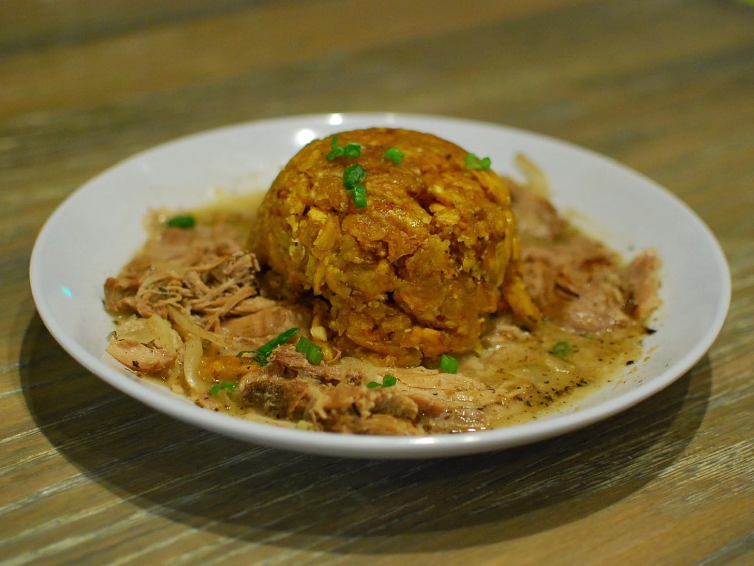 Smoky Mofongo with Pork Shoulder and Mojo Sauce