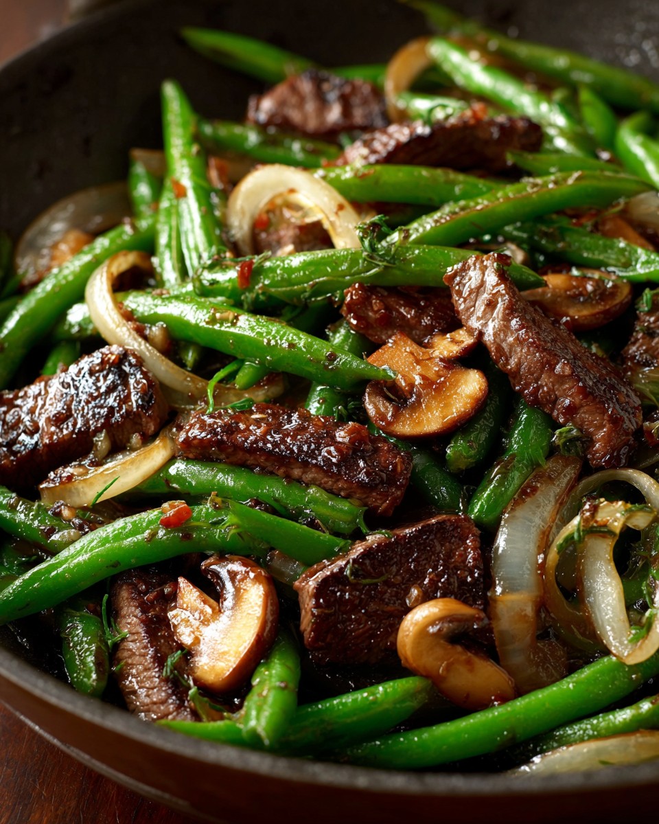 Sautéed Beef with Mushrooms and Green Beans
