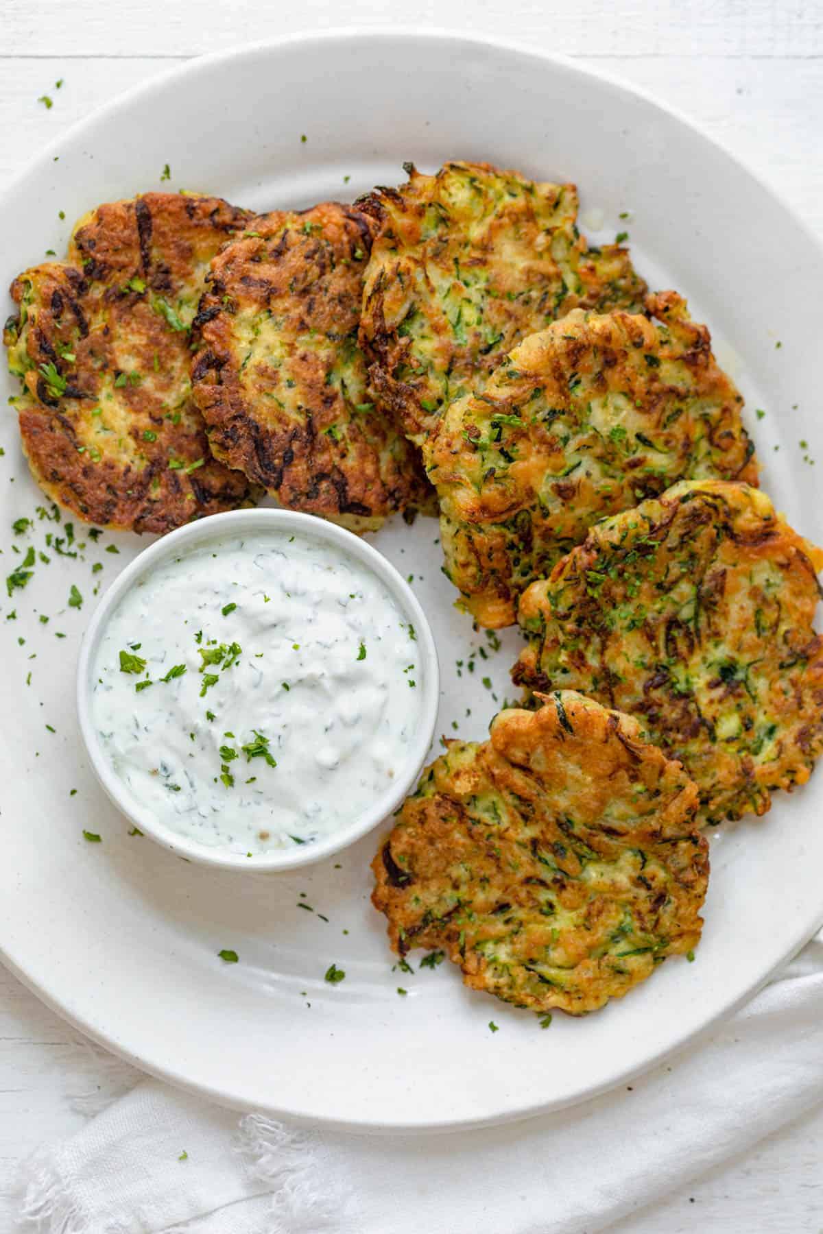Ringed Zucchini Fritters with Cucumber Sauce