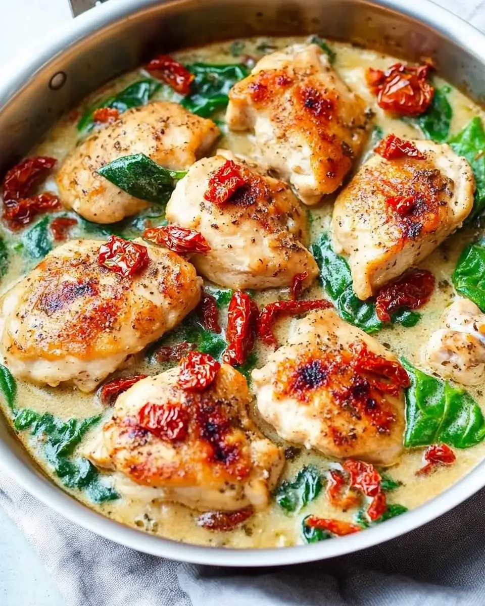 Sheet Pan Tuscan Chicken with Sun-Dried Tomatoes and Spinach