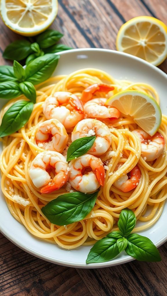 Pan-Seared Shrimp Pasta with Lemon and Basil