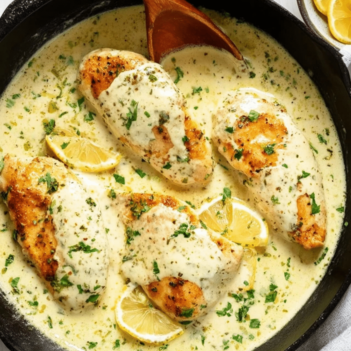 Avocado-Crusted Chicken with Herb Cream Sauce