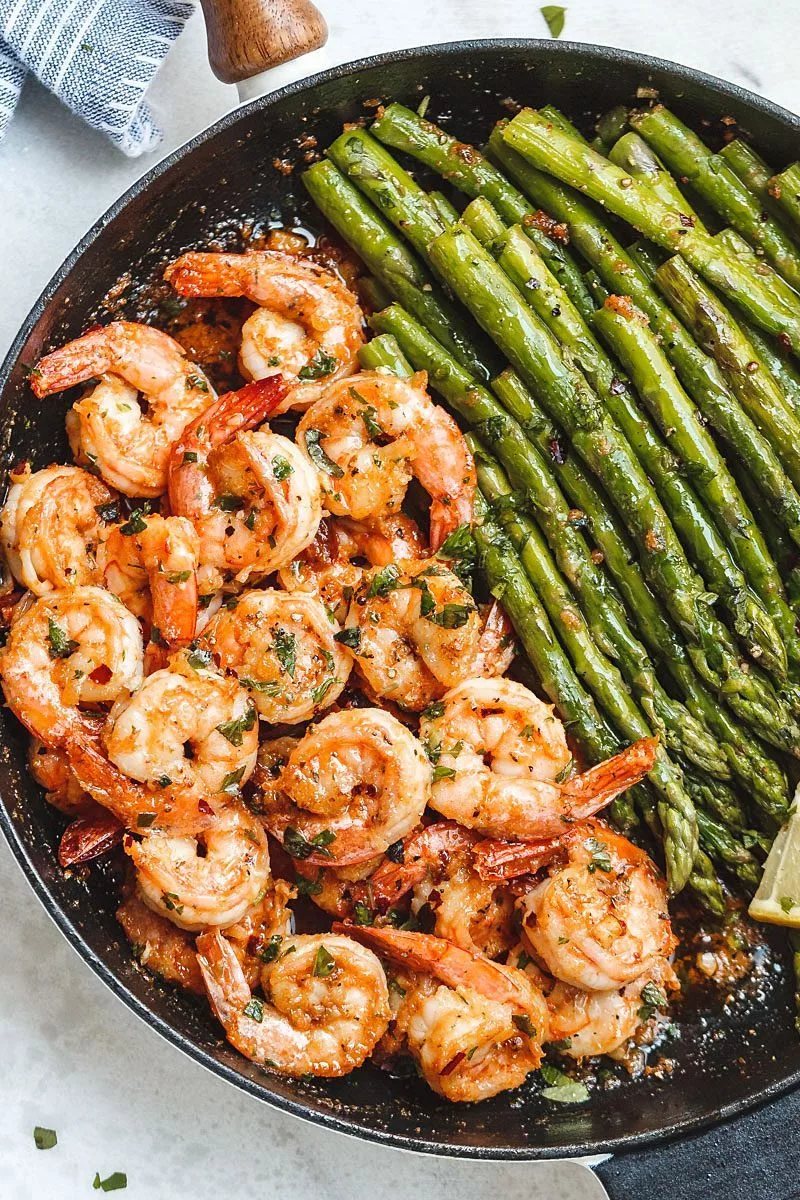 Sautéed Garlic Butter Shrimp with Roasted Asparagus