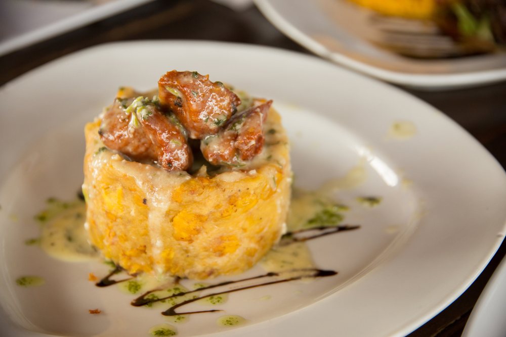 Mashed Ripe Plantain Mofongo with Herb-Roasted Chicken