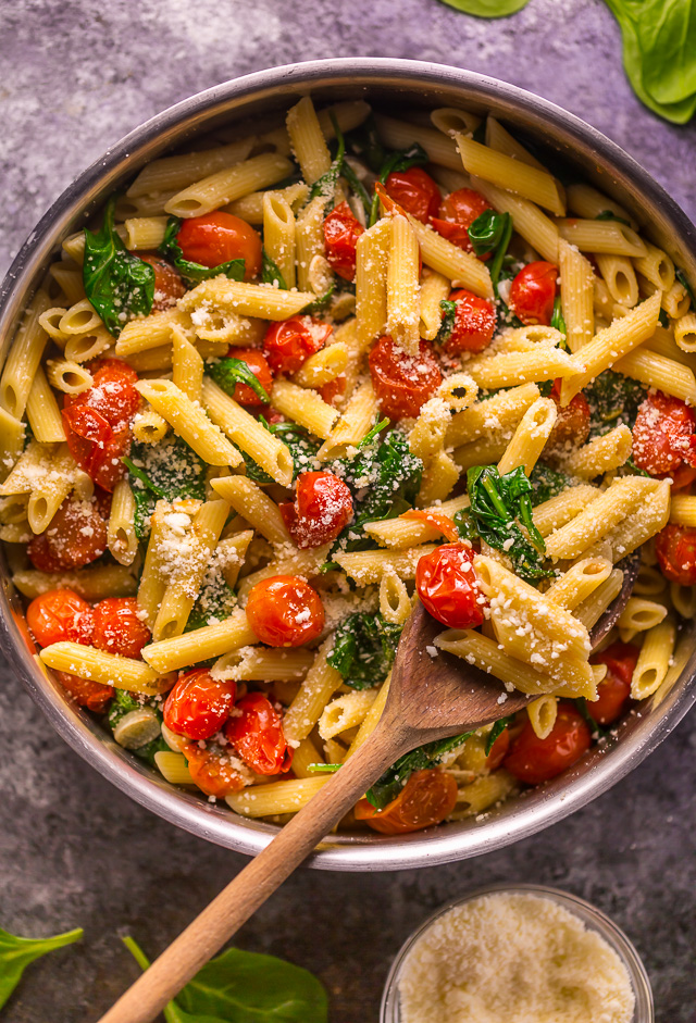 One-Pot Lemon-Pepper Pasta with Cherry Tomatoes and Spinach