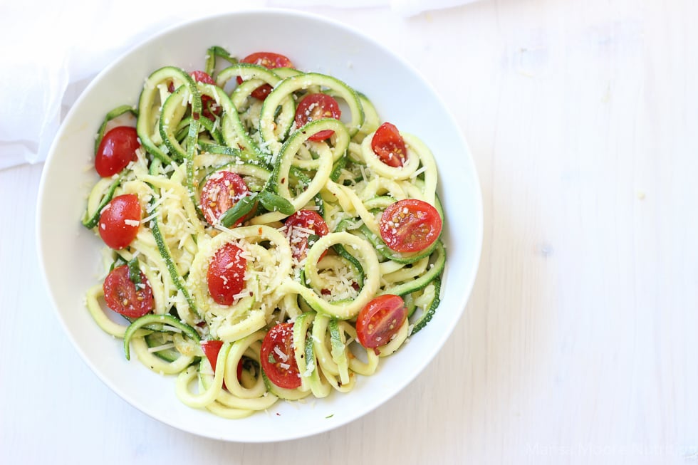 Sautéed Zucchini Noodles with Tomato, Garlic, and Basil