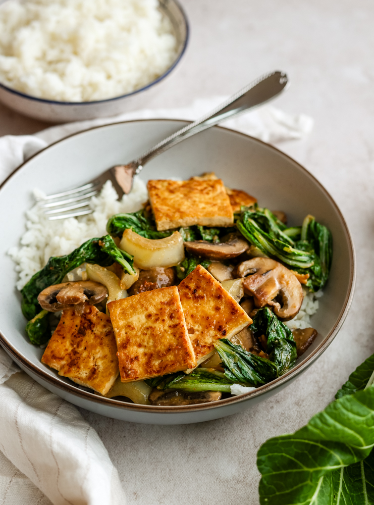Miso-Tofu Stir-Fry with Bok Choy and Rice Noodles