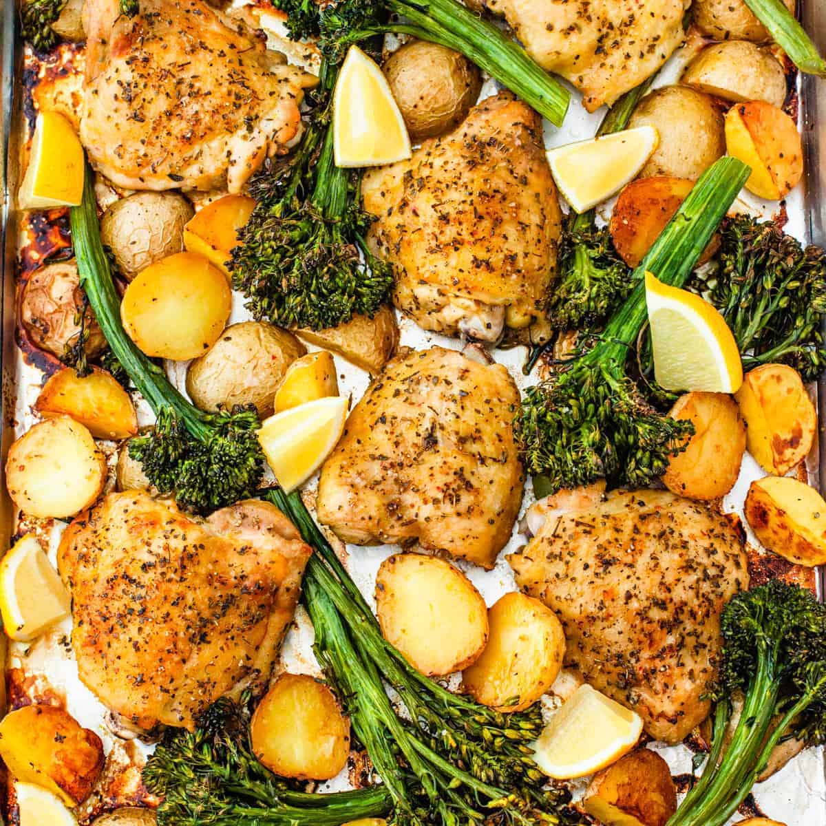 Sheet Pan Lemon-Roasted Chicken with Sweet Potatoes and Broccoli