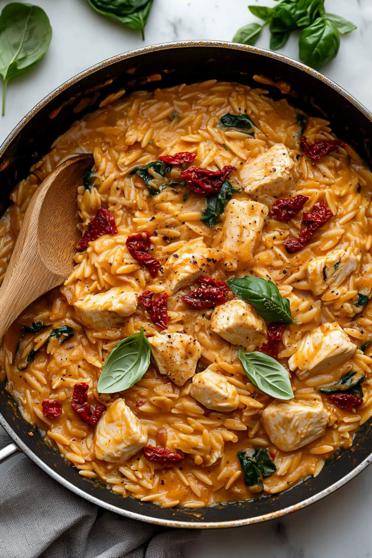 One-Pot Tomato-Basil Chicken with Orzo