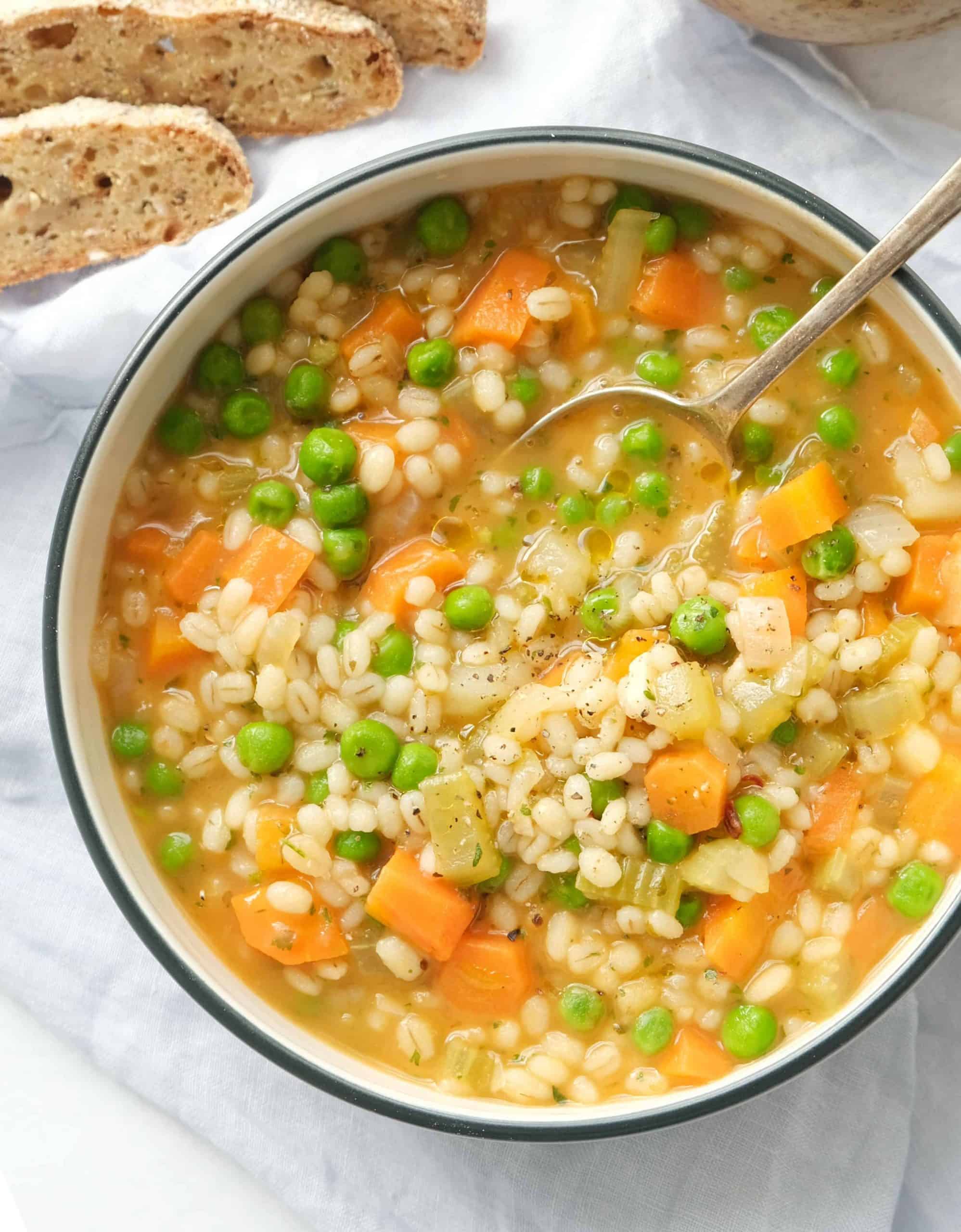 Barley and Potato Soup with Roasted Garlic