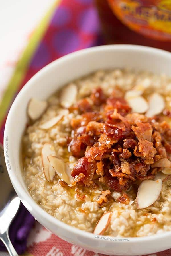 Maple-Bacon Oatmeal with Toasted Almonds