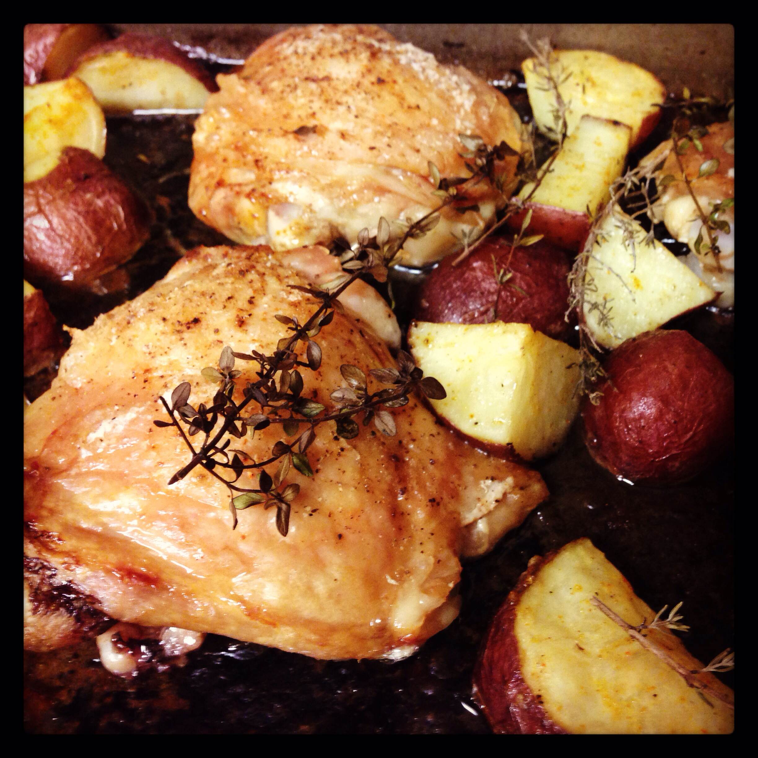 Slow-Cooked Chicken Thighs with Potatoes and Thyme