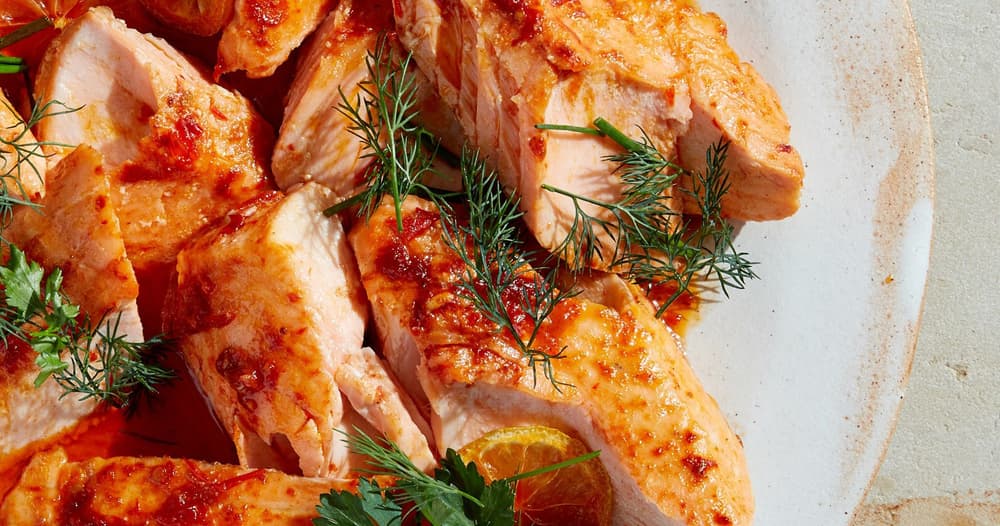 Harissa-Slow Cooked Salmon with Lemon and Dill
