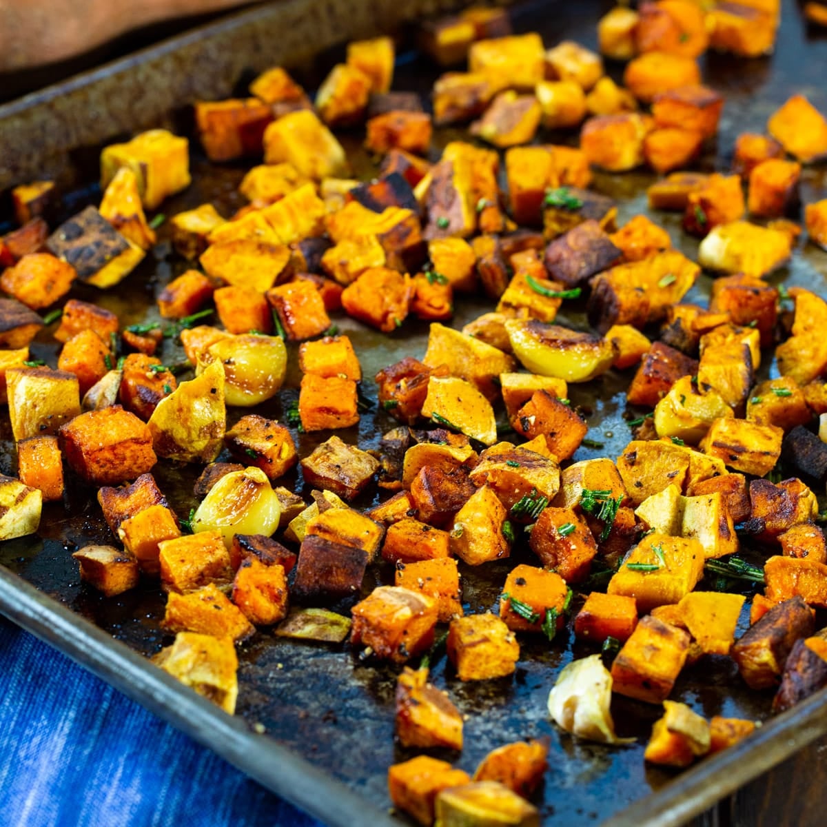 Rosemary-Garlic Beef Patties with Roasted Sweet Potatoes