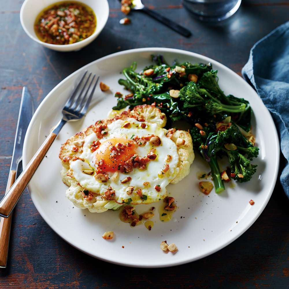 Sautéed Cauliflower with Fried Eggs and Chives