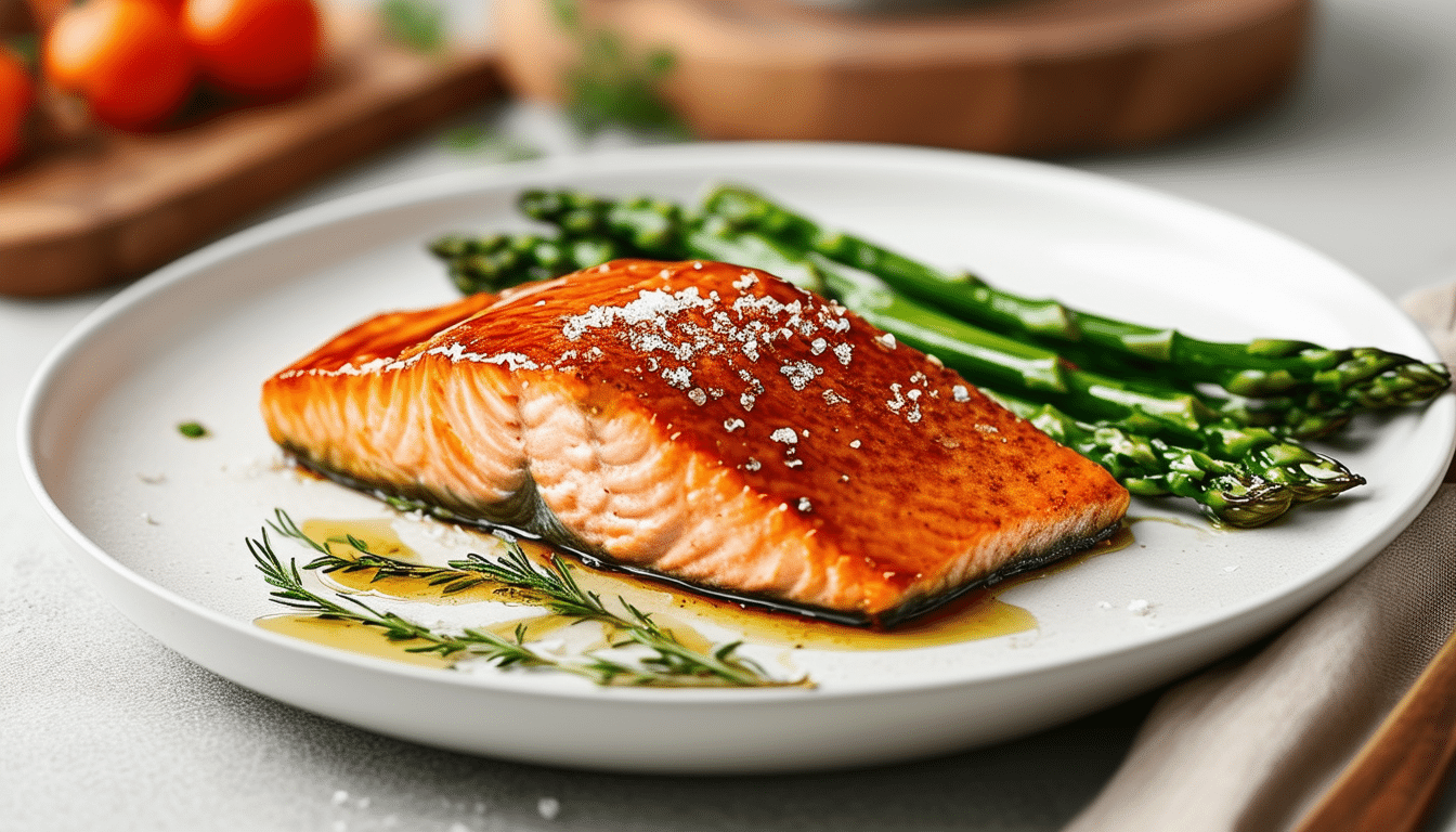 Air Fryer Maple-Glazed Salmon with Asparagus
