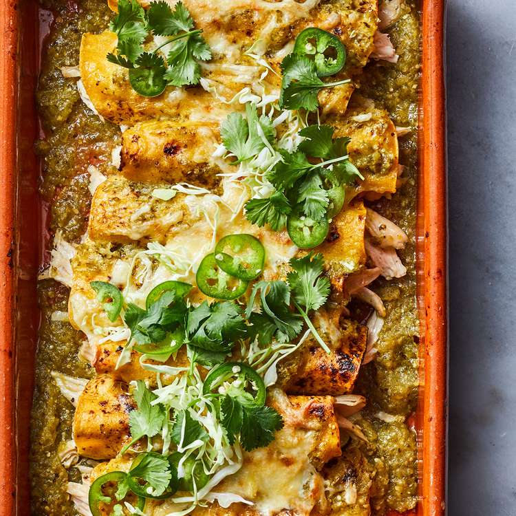 Roasted Tomatillo Chicken Enchiladas