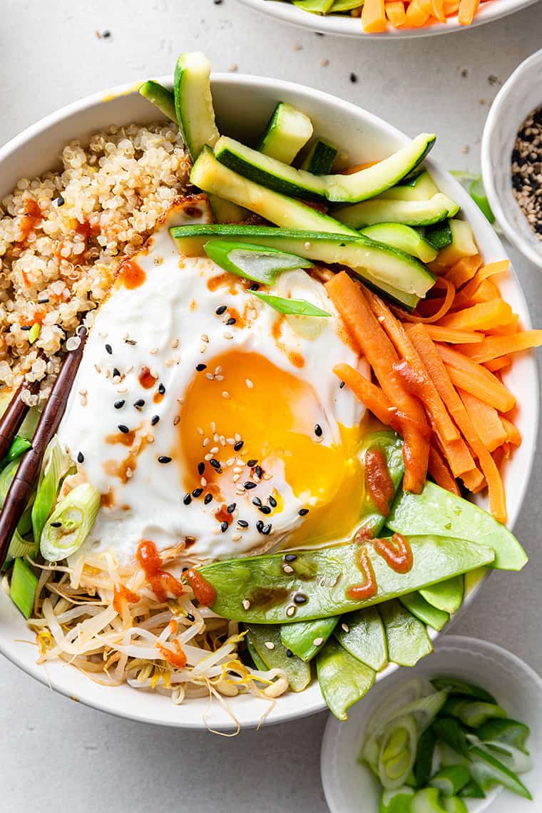 Sheet Pan Quinoa Bibimbap with Roasted Veggies