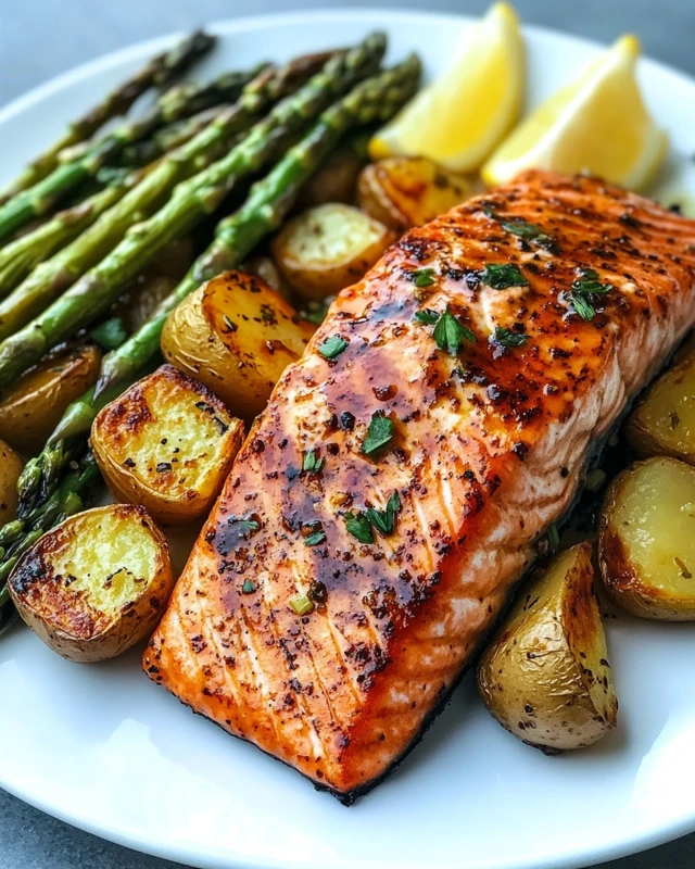 Honey-Glazed Salmon with Roasted Potatoes and Asparagus