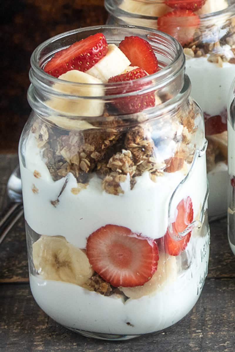 Layered Strawberry and Banana Yogurt Parfait with Granola