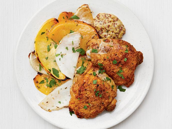 Slow-Cooked Chicken Thighs with Thyme and Root Vegetables