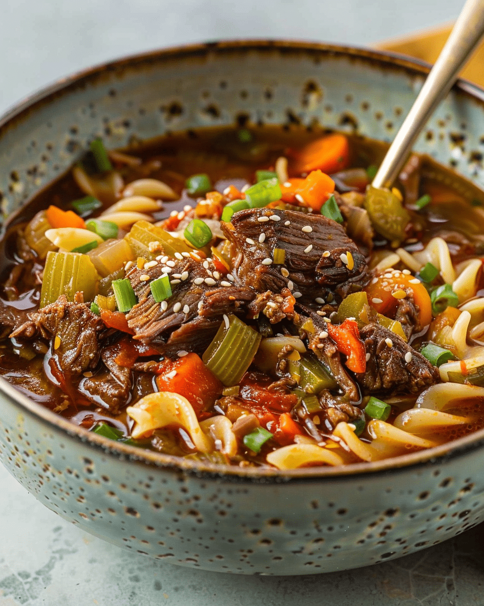 Hand-Pulled Noodle Soup with Beef and Root Vegetables