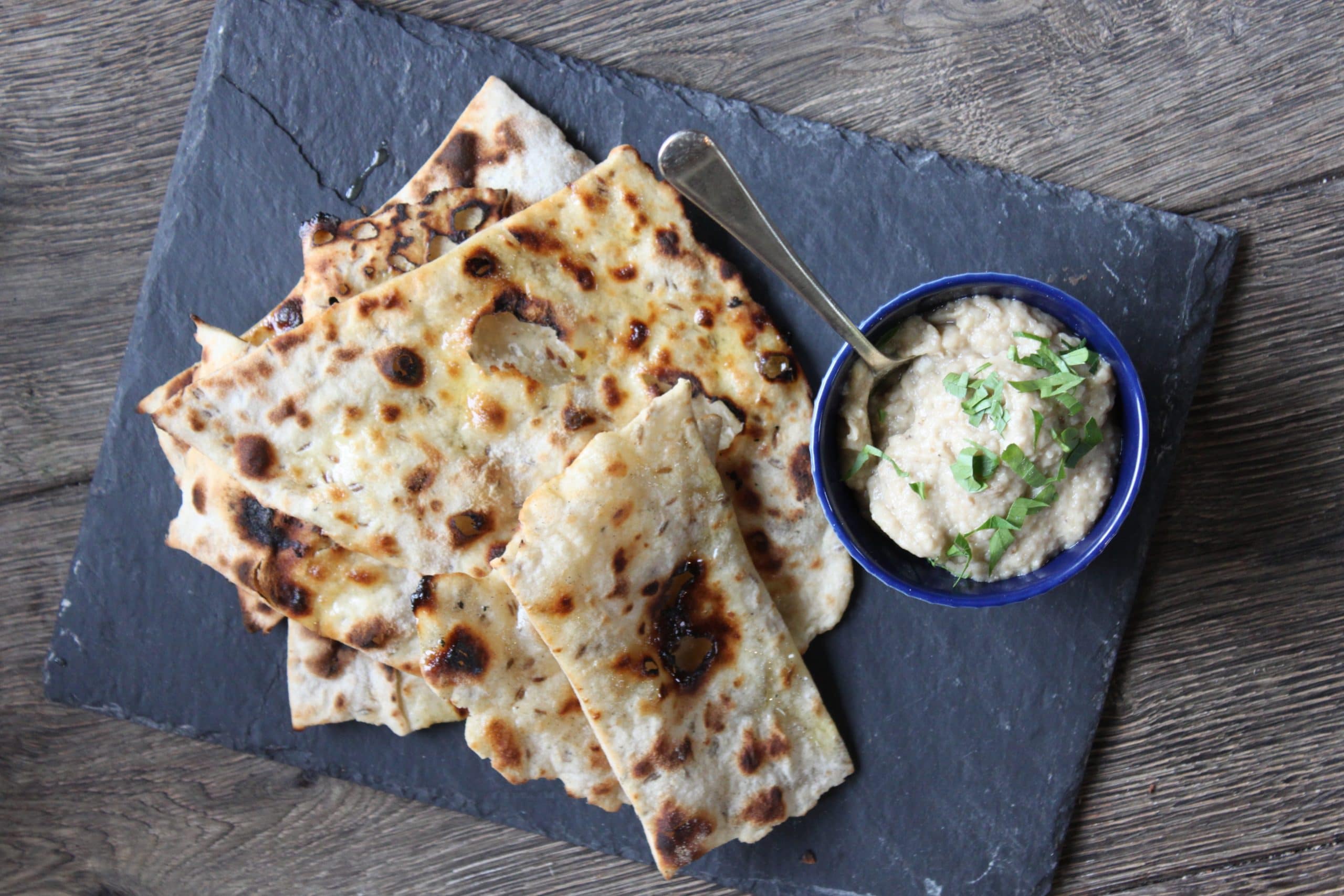 Cumin-Scented Wheat Flatbreads with Herb Spread