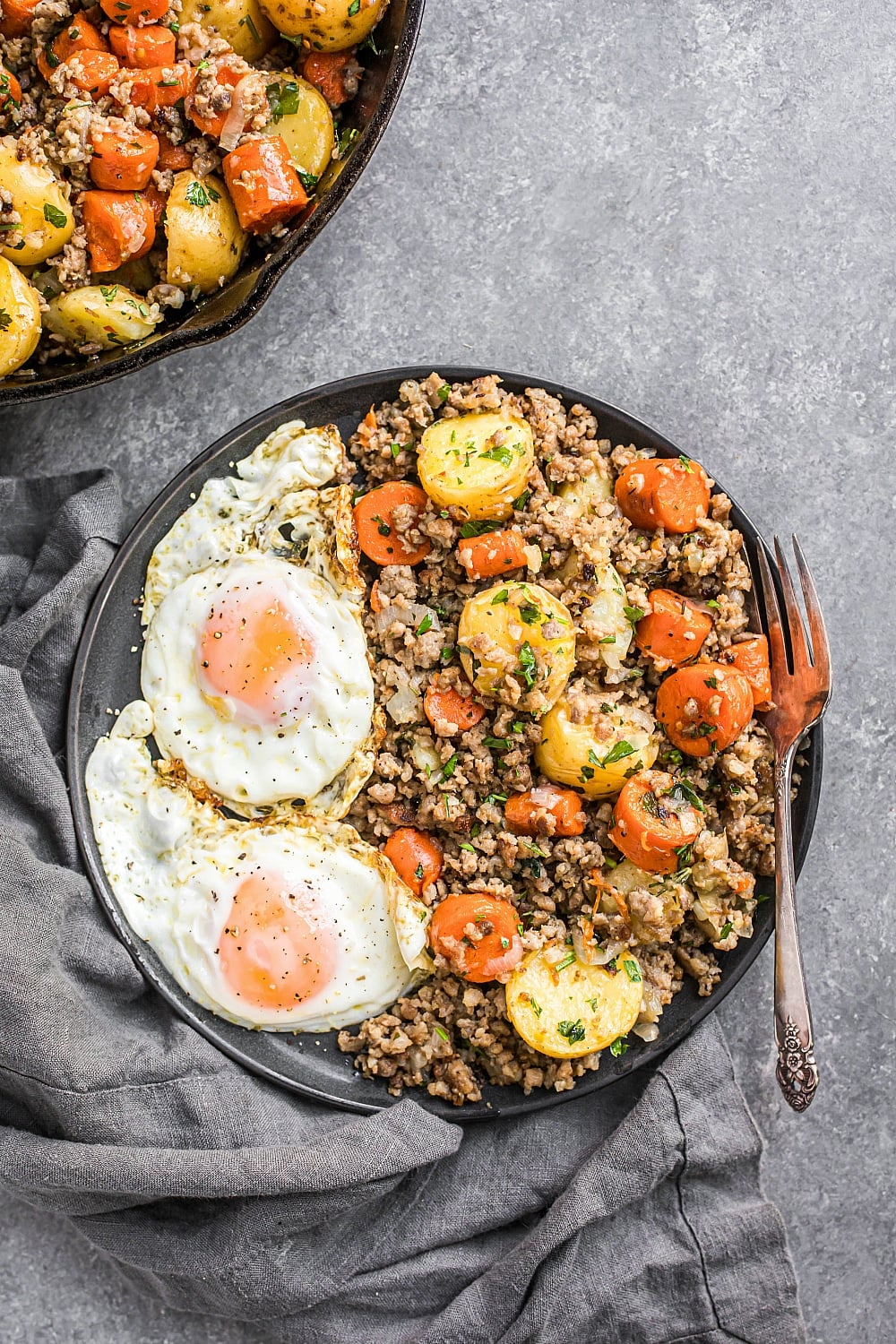 Sausage and Carrot Hash with Poached Eggs