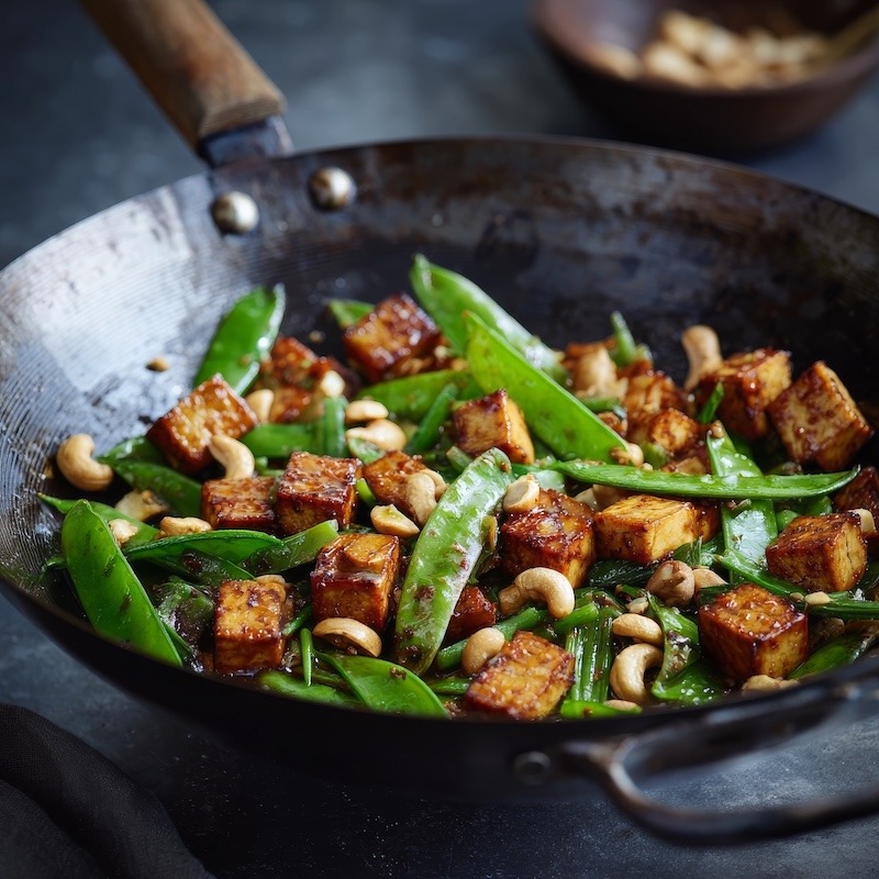 Miso-Black Bean Tofu Stir-Fry with Snap Peas