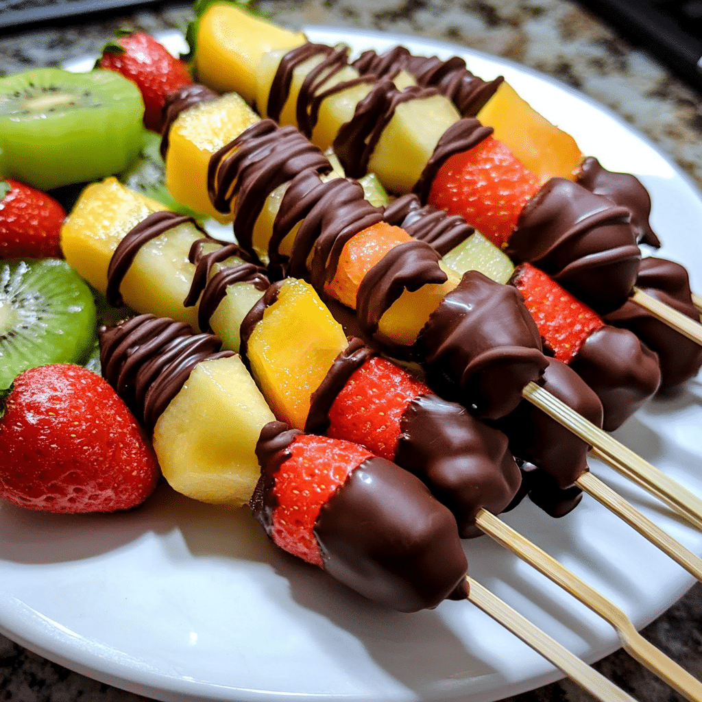 Chocolate-Dipped Fruit Skewers with Mint