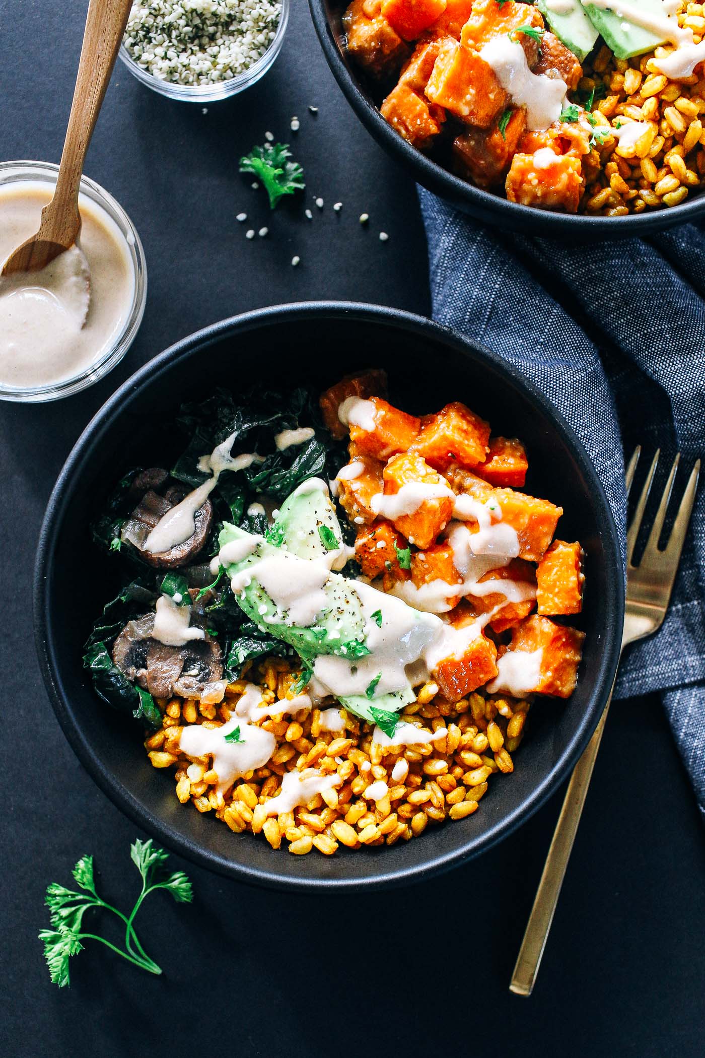 Miso-Glazed Roasted Sweet Potato and Broccoli Grain Bowl
