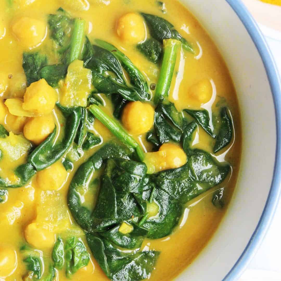 Simmered Chickpea and Spinach Curry with Coconut Milk