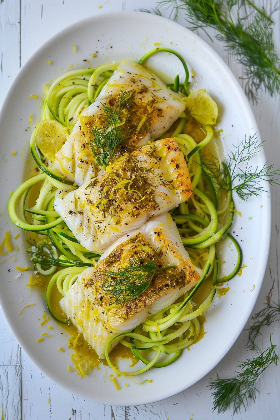 Lemon-Dill Cod with Zucchini Noodles