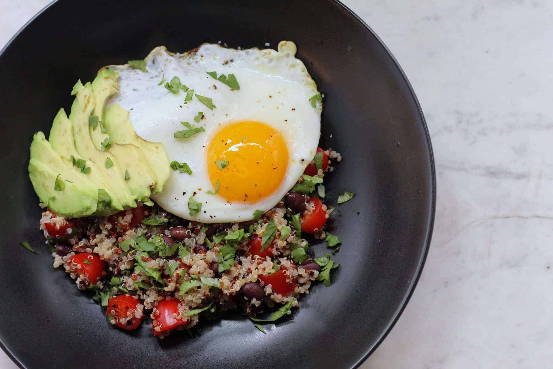 American-Mediterranean Quinoa and Egg Bowl with Avocado