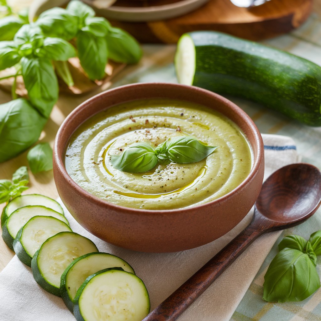 Simmered Tomato and Zucchini Soup with Basil