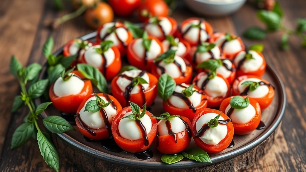 Caprese Stuffed Cherry Tomatoes with Basil Oil