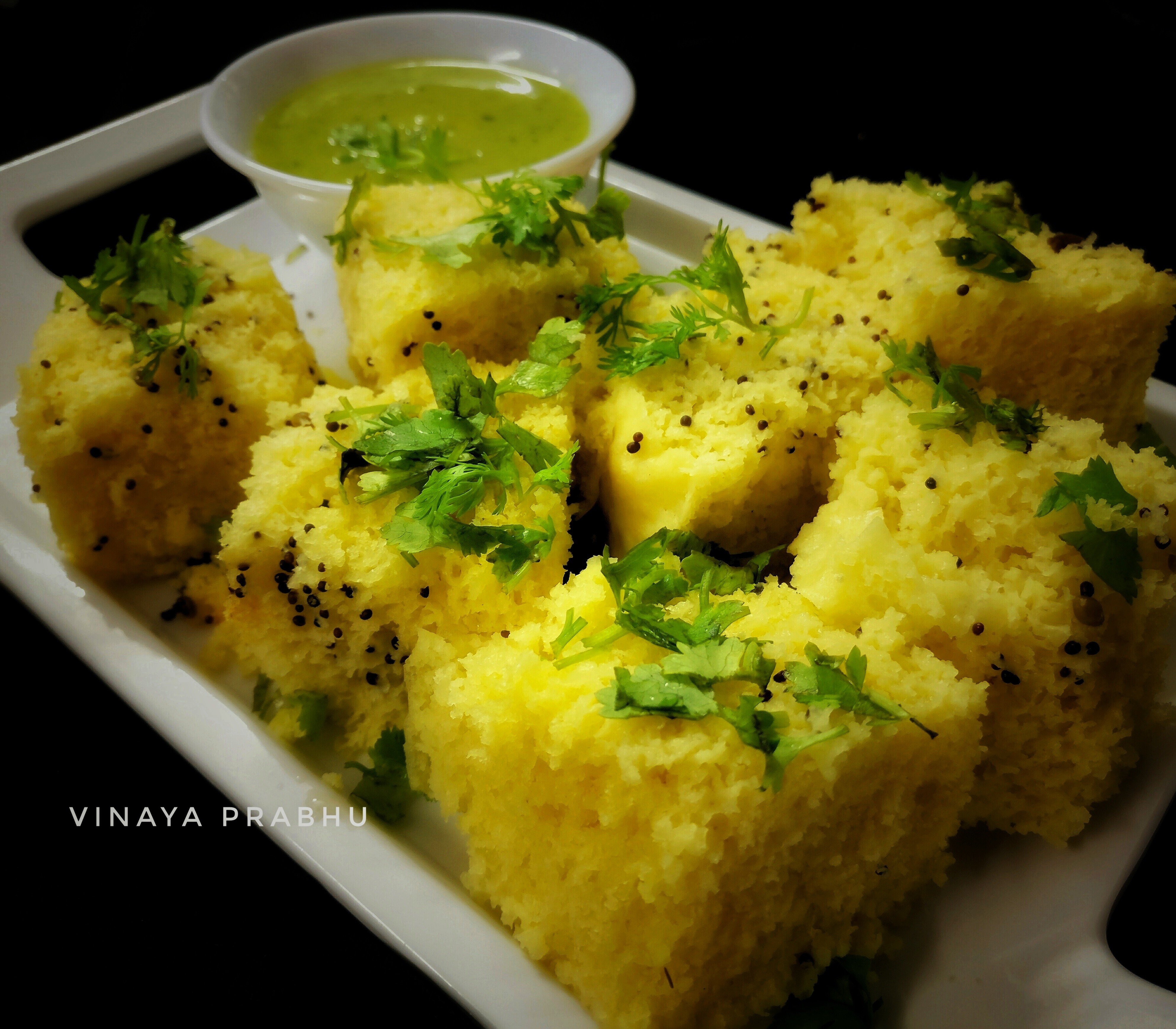 Steamed Gram Flour Batter with Tempered Spices