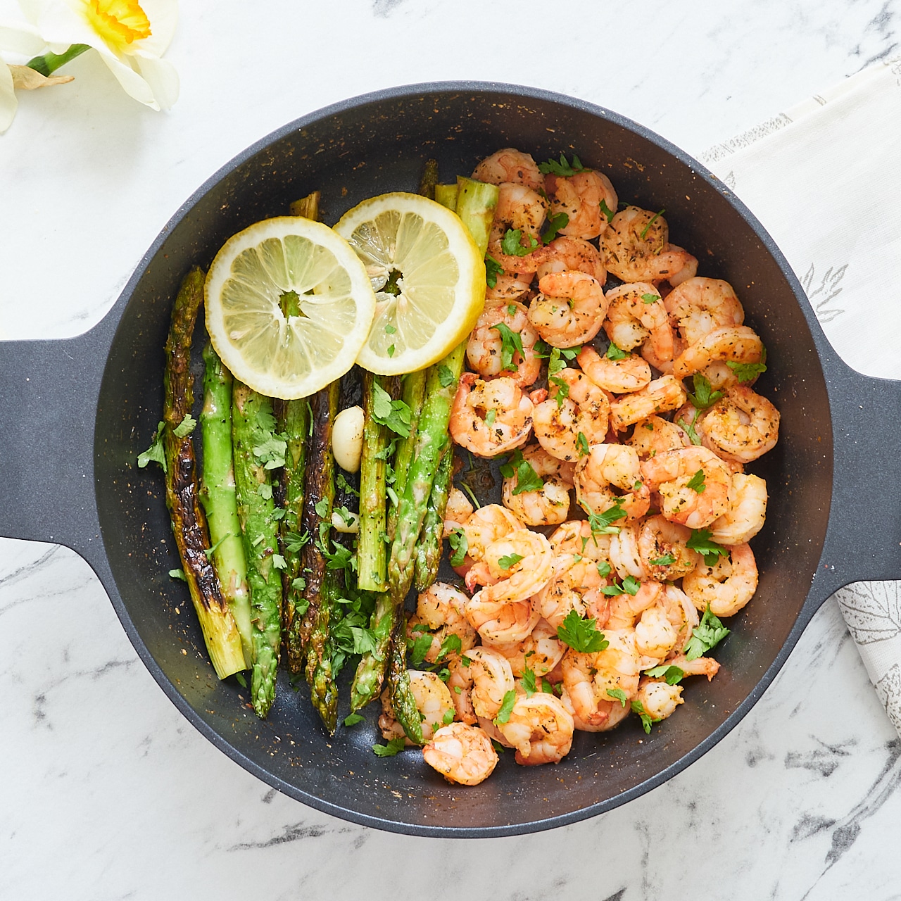 Shrimp and Asparagus Skillet with Lemon and Capers