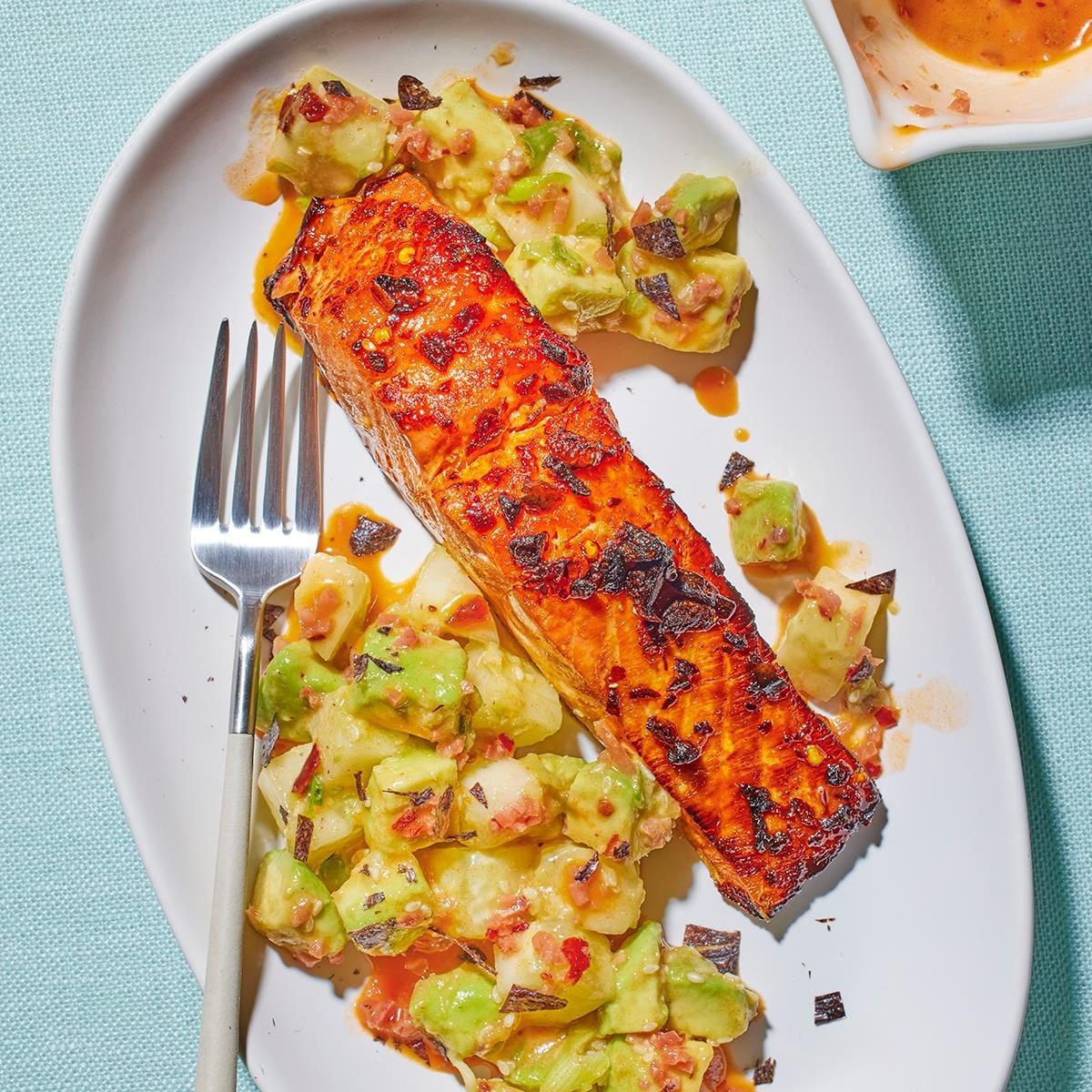 Avocado-Crusted Salmon with Cucumber Salad