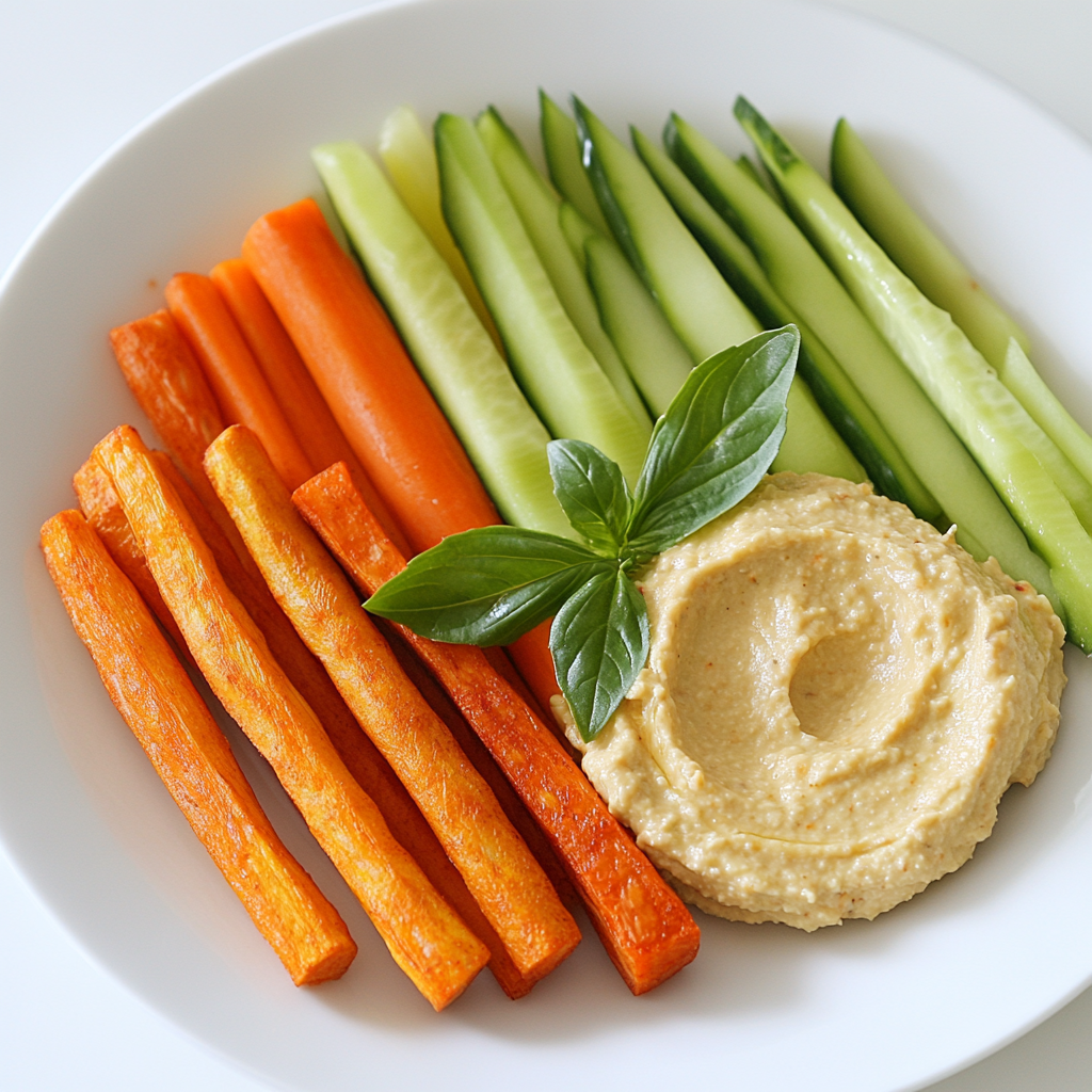 Hummus Cups with Roasted Vegetable Sticks