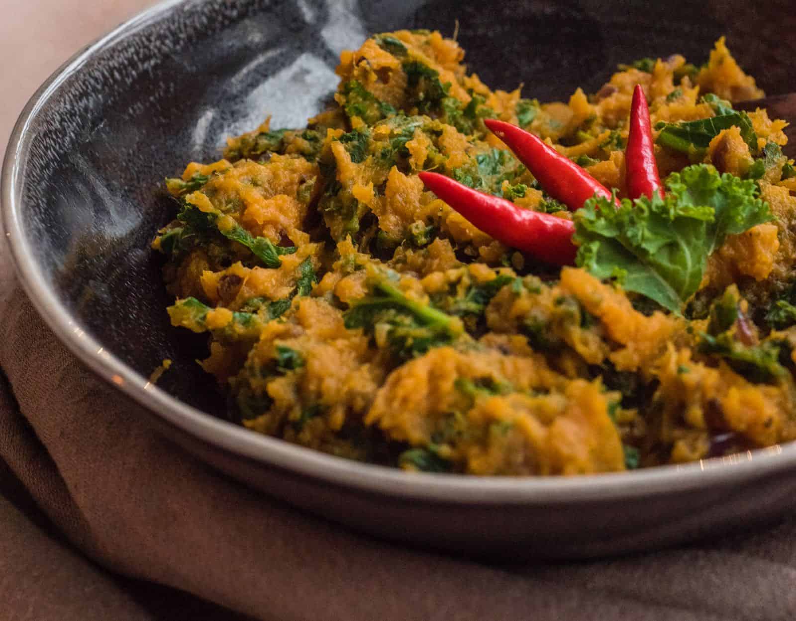 Miso-Glazed Sweet Potato Mash with Kale