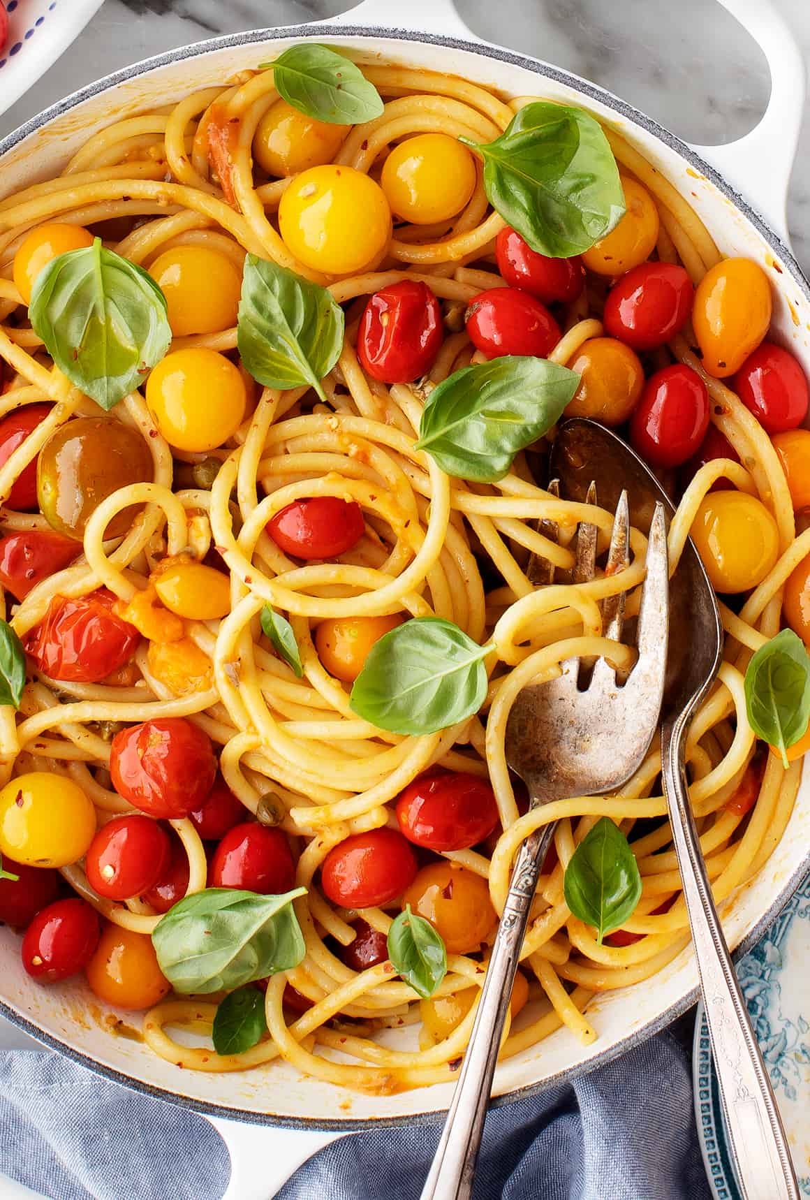 Pasta with Sautéed Cherry Tomatoes and Fresh Basil
