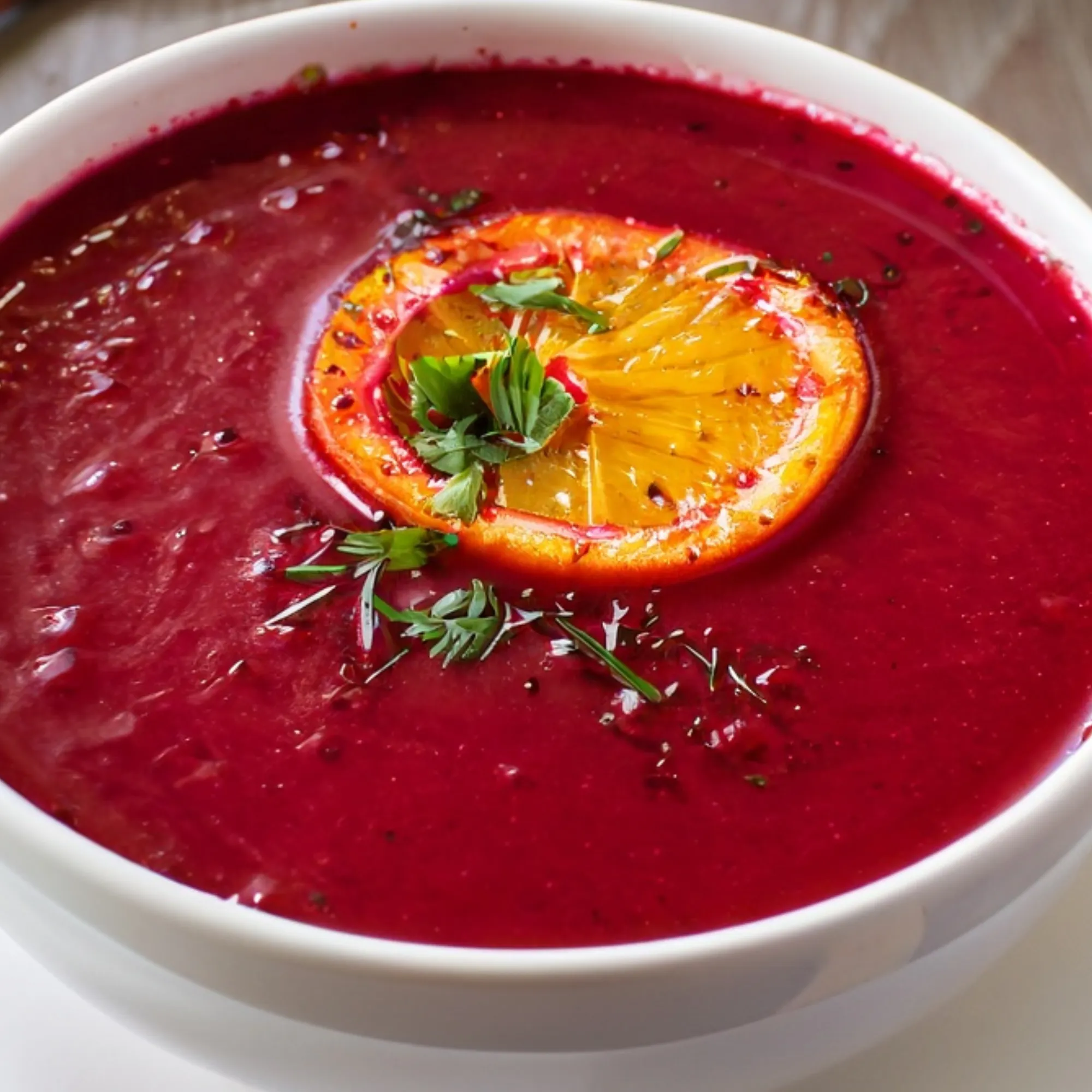 Beetroot and Orange Soup with Fresh Dill